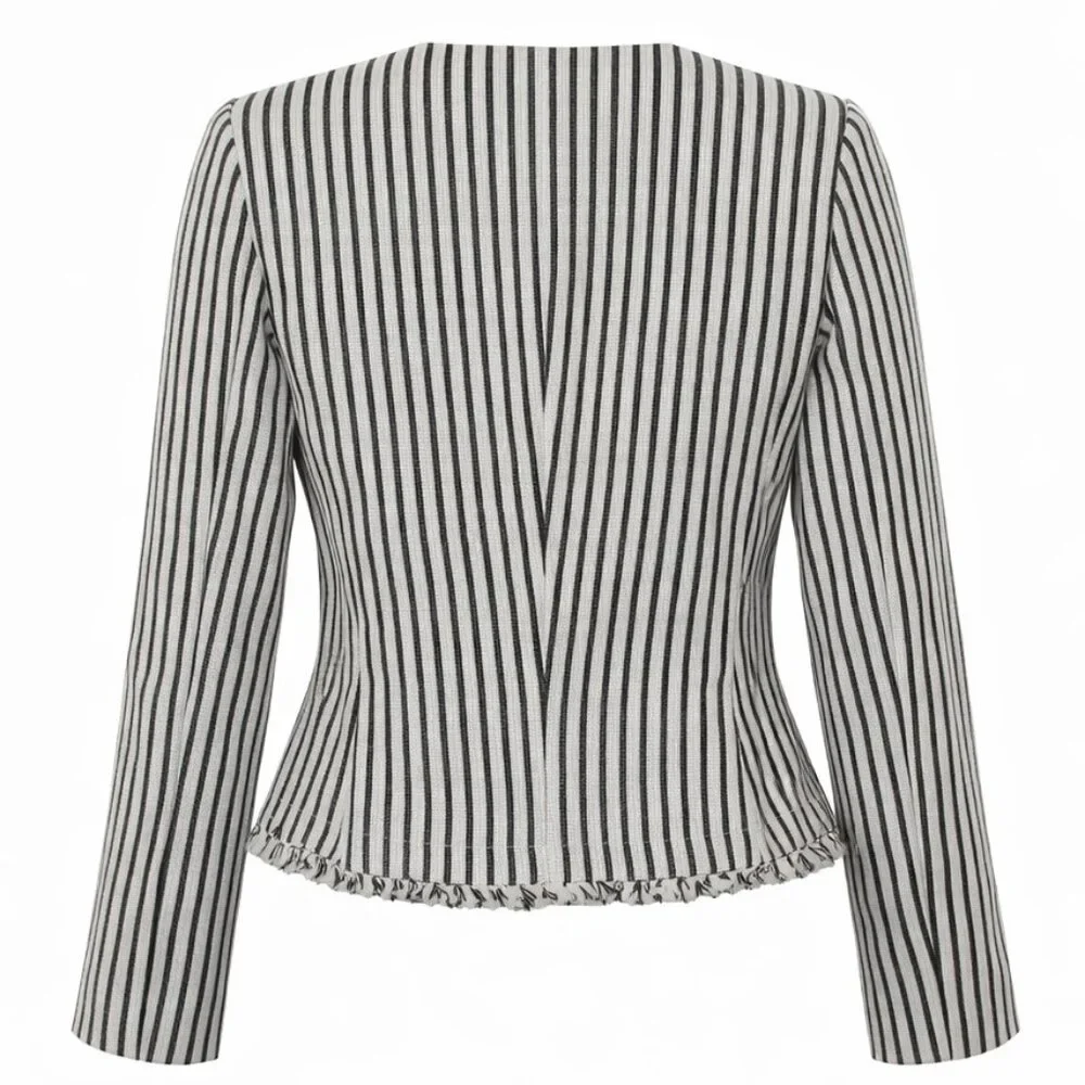 Hugo Boss Komina Black & White Striped Cropped Jacket Frayed Hem Jacket - Picture 5 of 7